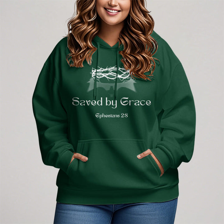 Christianartworkshop Quotation Style Saved By Grace Crown Fleece Lined Polyester Hoodie - image 3
