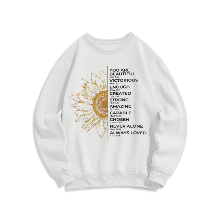 Christianartworkshop Quotation Style Sunflower Strength Positivity Fleece Lined Polyester Sweatshirt - image 7