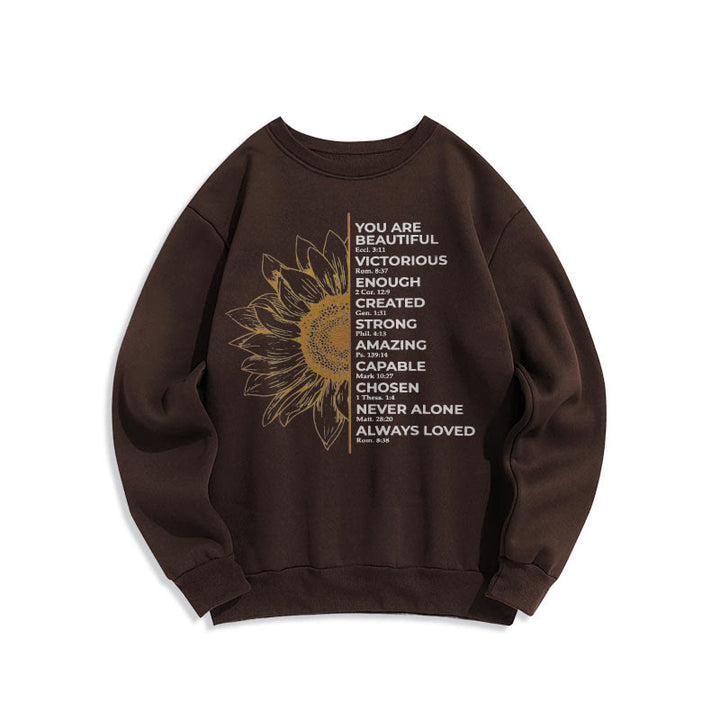 Christianartworkshop Quotation Style Sunflower Strength Positivity Fleece Lined Polyester Sweatshirt - image 11