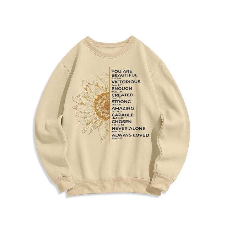 Christianartworkshop Quotation Style Sunflower Strength Positivity Fleece Lined Polyester Sweatshirt - Beige - 2XL - image 10