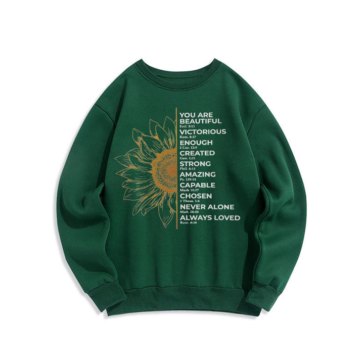 Christianartworkshop Quotation Style Sunflower Strength Positivity Fleece Lined Polyester Sweatshirt - Green - 2XL - image 14
