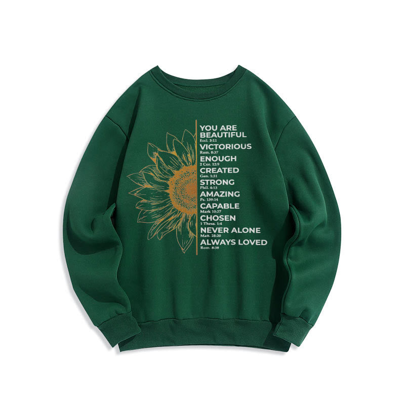 Christianartworkshop Quotation Style Sunflower Strength Positivity Fleece Lined Polyester Sweatshirt - image 13