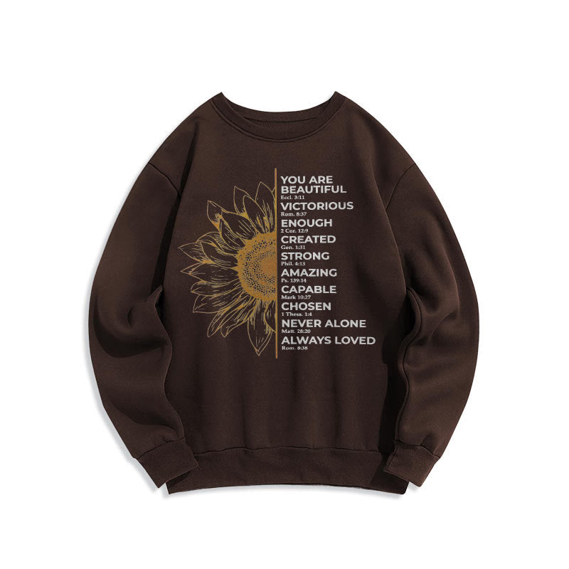 Christianartworkshop Quotation Style Sunflower Strength Positivity Fleece Lined Polyester Sweatshirt - Brown - 2XL - image 12