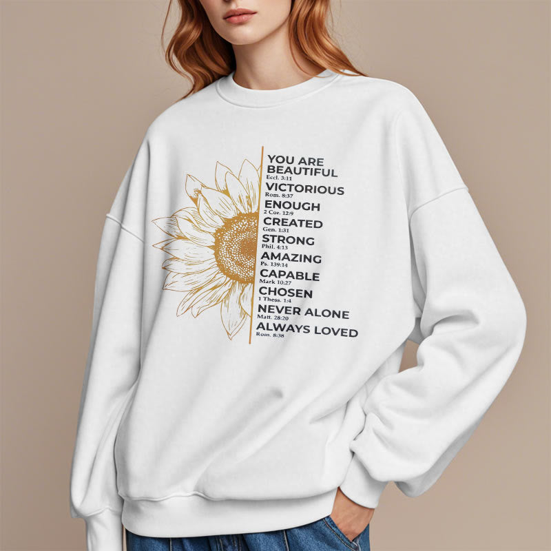 Christianartworkshop Quotation Style Sunflower Strength Positivity Fleece Lined Polyester Sweatshirt - image 9