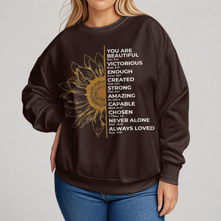 Christianartworkshop Quotation Style Sunflower Strength Positivity Fleece Lined Polyester Sweatshirt - image 12