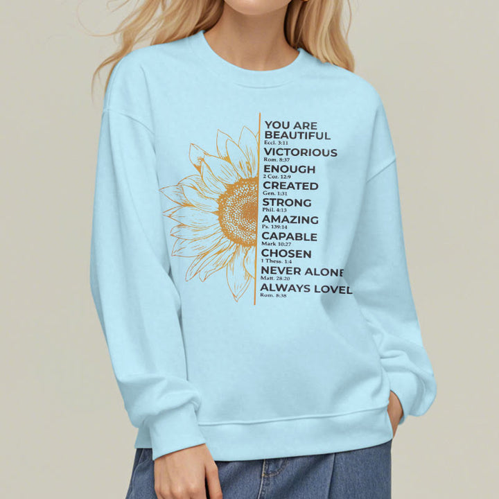 Christianartworkshop Quotation Style Sunflower Strength Positivity Fleece Lined Polyester Sweatshirt - image 4
