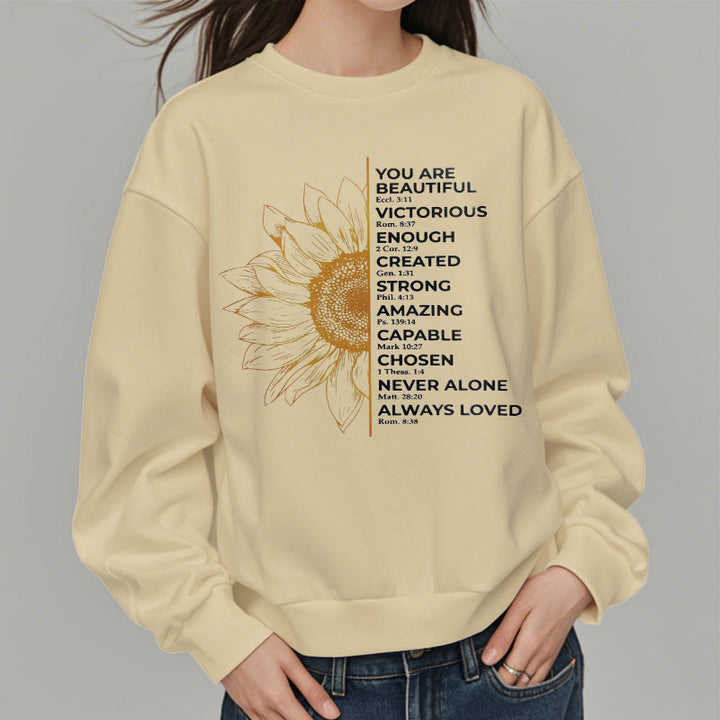 Christianartworkshop Quotation Style Sunflower Strength Positivity Fleece Lined Polyester Sweatshirt - image 11