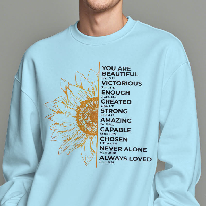 Christianartworkshop Quotation Style Sunflower Strength Positivity Fleece Lined Polyester Sweatshirt - image 4