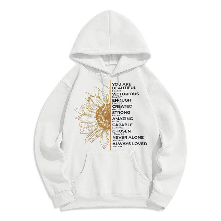 Christianartworkshop Quotation Style Sunflower Strength Positivity Fleece Lined Polyester Hoodie - White - 2XL - image 0