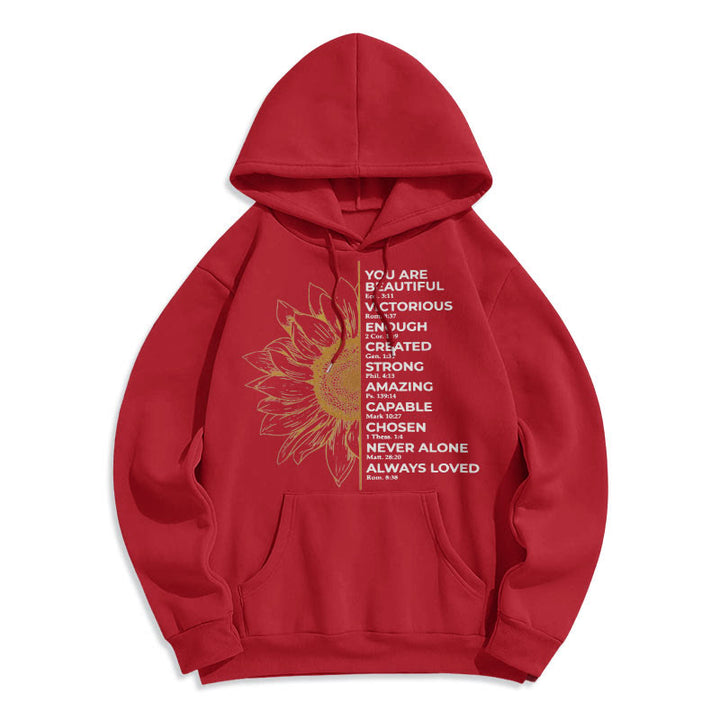 Christianartworkshop Quotation Style Sunflower Strength Positivity Fleece Lined Polyester Hoodie - image 17