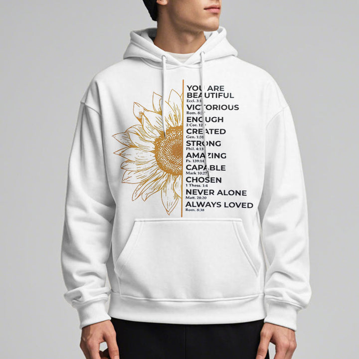 Christianartworkshop Quotation Style Sunflower Strength Positivity Fleece Lined Polyester Hoodie - image 5