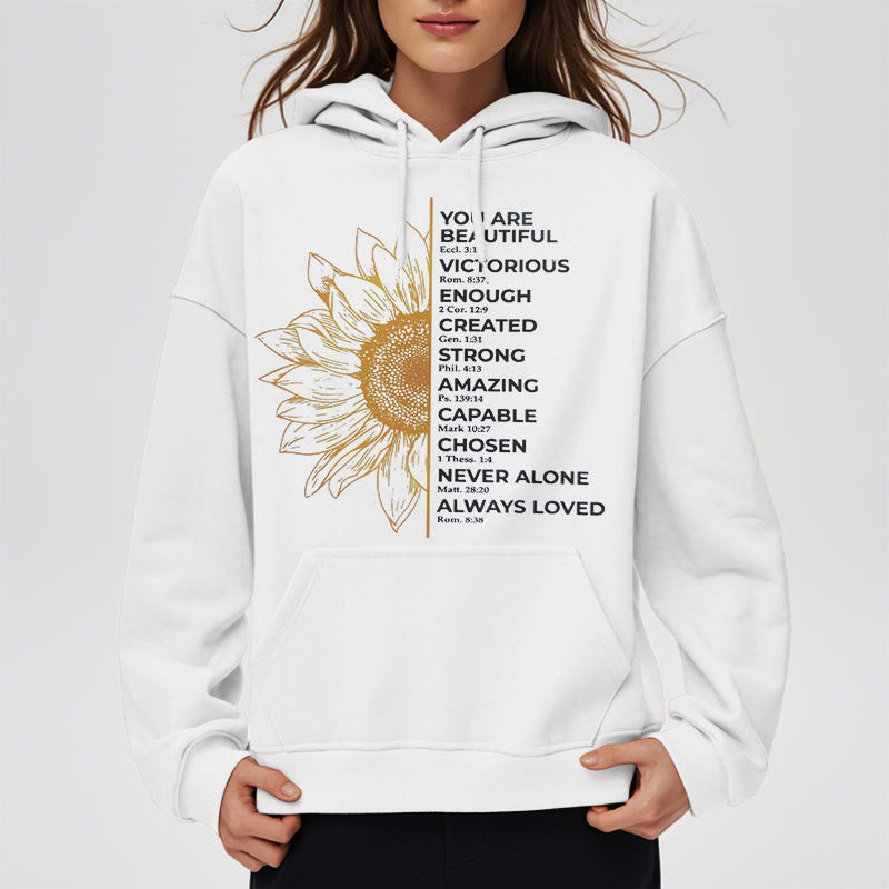 Christianartworkshop Quotation Style Sunflower Strength Positivity Fleece Lined Polyester Hoodie - image 4