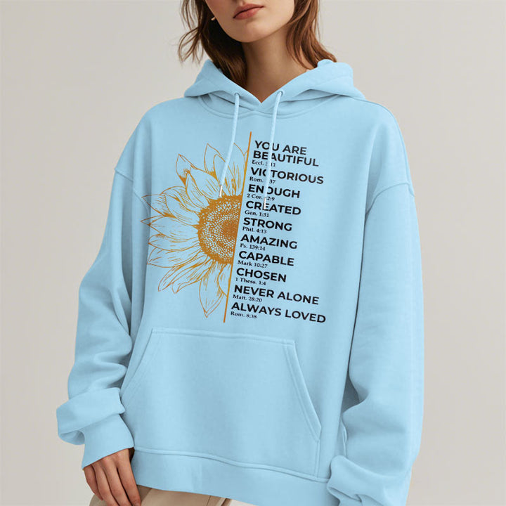 Christianartworkshop Quotation Style Sunflower Strength Positivity Fleece Lined Polyester Hoodie - image 15