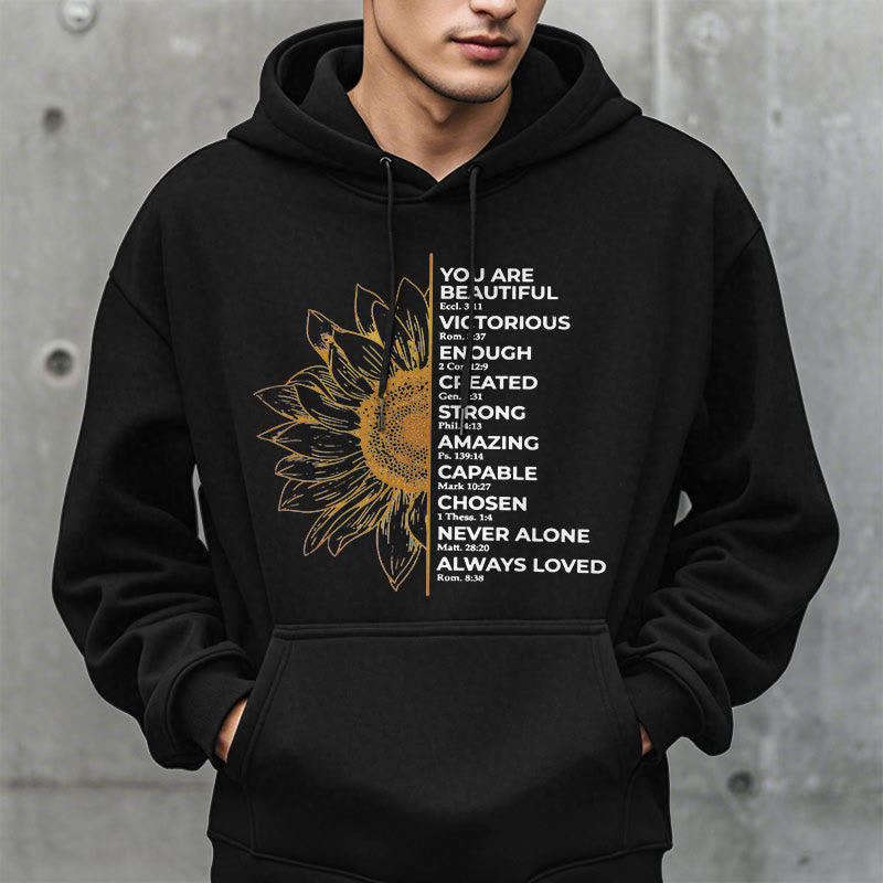 Christianartworkshop Quotation Style Sunflower Strength Positivity Fleece Lined Polyester Hoodie - image 7