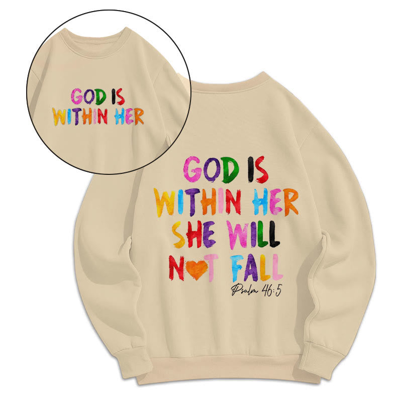 Quotation Style God Is Within Her Fleece Lined Polyester Sweatshirt - Beige - 2XL - image 8