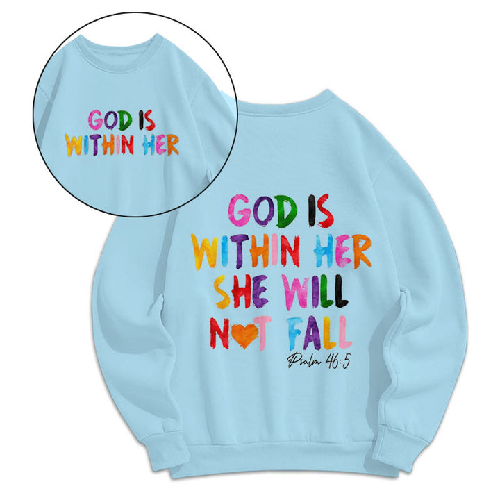 Quotation Style God Is Within Her Fleece Lined Polyester Sweatshirt - Blue - 2XL - image 11