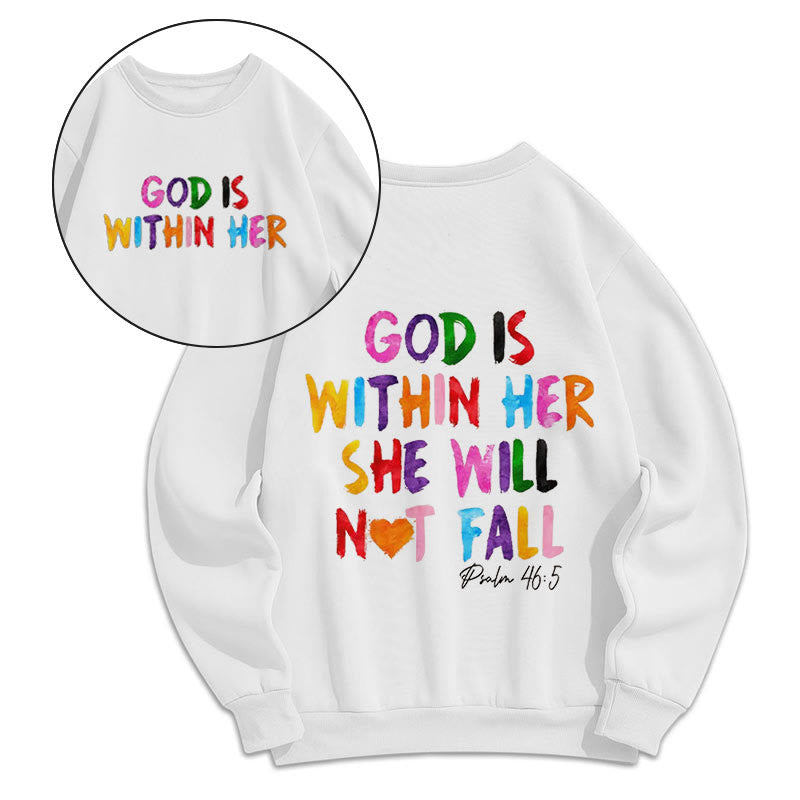 Quotation Style God Is Within Her Fleece Lined Polyester Sweatshirt - White - 2XL - image 0