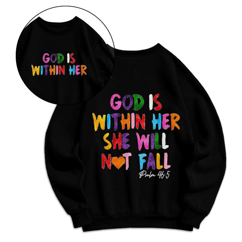 Quotation Style God Is Within Her Fleece Lined Polyester Sweatshirt - Black - 2XL - image 7