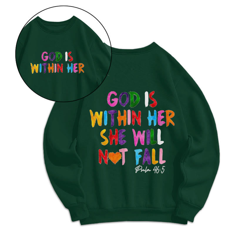 Quotation Style God Is Within Her Fleece Lined Polyester Sweatshirt - Green - 2XL - image 10