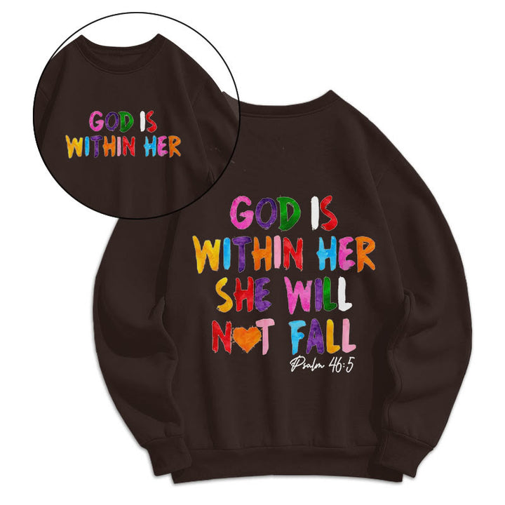 Quotation Style God Is Within Her Fleece Lined Polyester Sweatshirt - Brown - 2XL - image 9