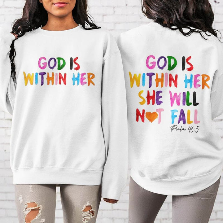 Quotation Style God Is Within Her Fleece Lined Polyester Sweatshirt - image 6