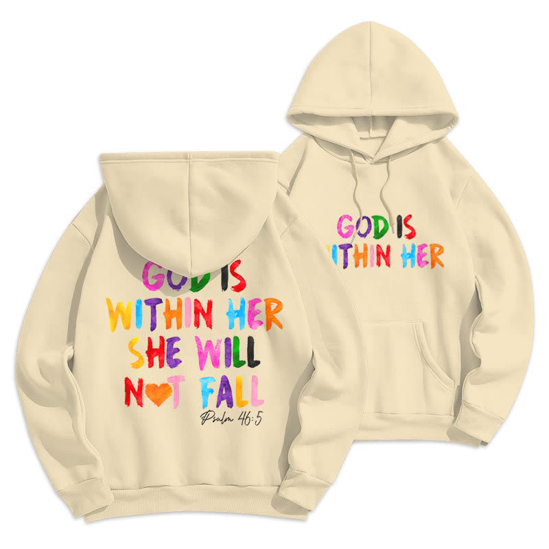 Christianartworkshop Quotation Style God Is Within Her Fleece Lined Polyester Hoodie - Beige - 2XL - image 8
