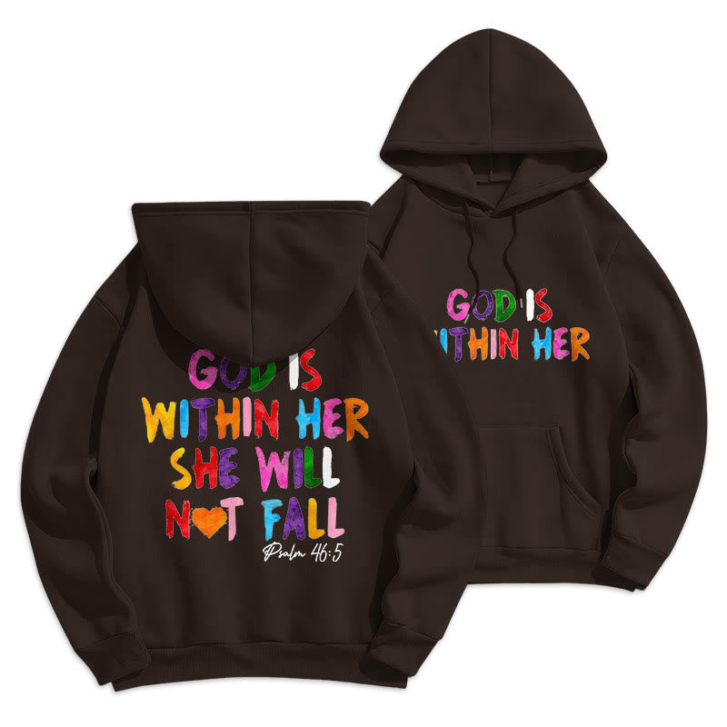 Christianartworkshop Quotation Style God Is Within Her Fleece Lined Polyester Hoodie - Brown - 2XL - image 9