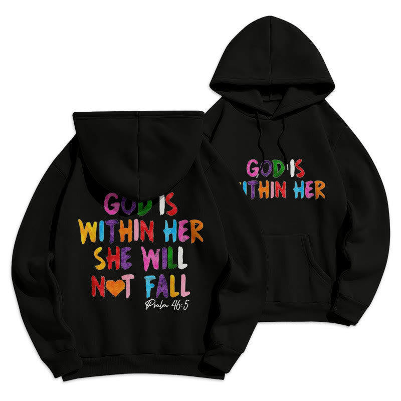 Christianartworkshop Quotation Style God Is Within Her Fleece Lined Polyester Hoodie - Black - 2XL - image 7