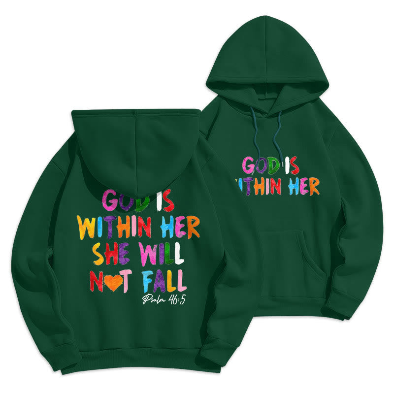 Christianartworkshop Quotation Style God Is Within Her Fleece Lined Polyester Hoodie - Green - 2XL - image 10