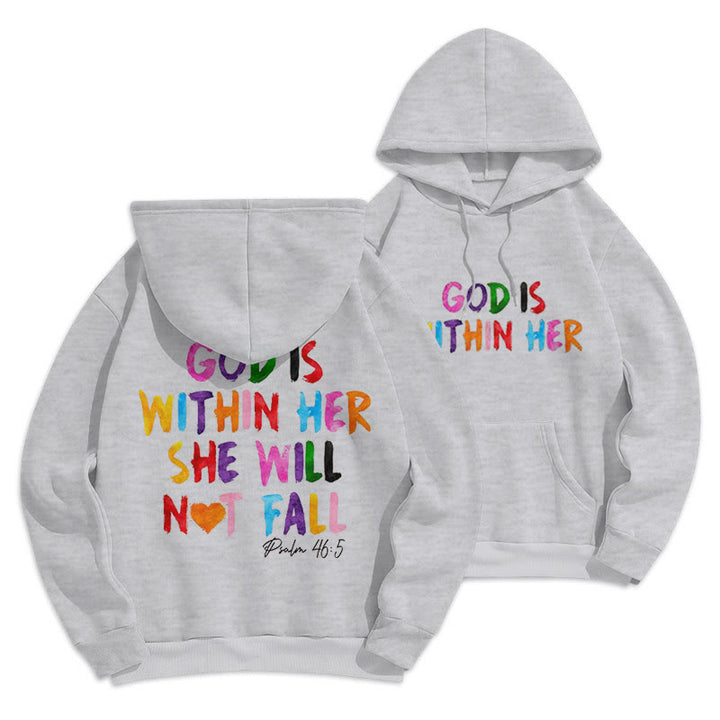 Christianartworkshop Quotation Style God Is Within Her Fleece Lined Polyester Hoodie - Grey - 2XL - image 12