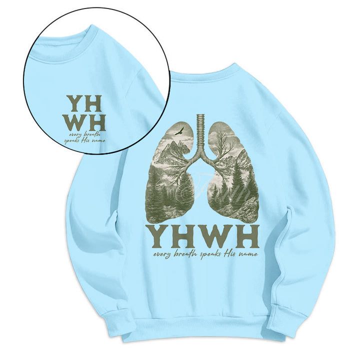 Christianartworkshop Quotation Style Every Breath Speaks His Name Fleece Lined Polyester Sweatshirt - Blue - 2XL - image 11