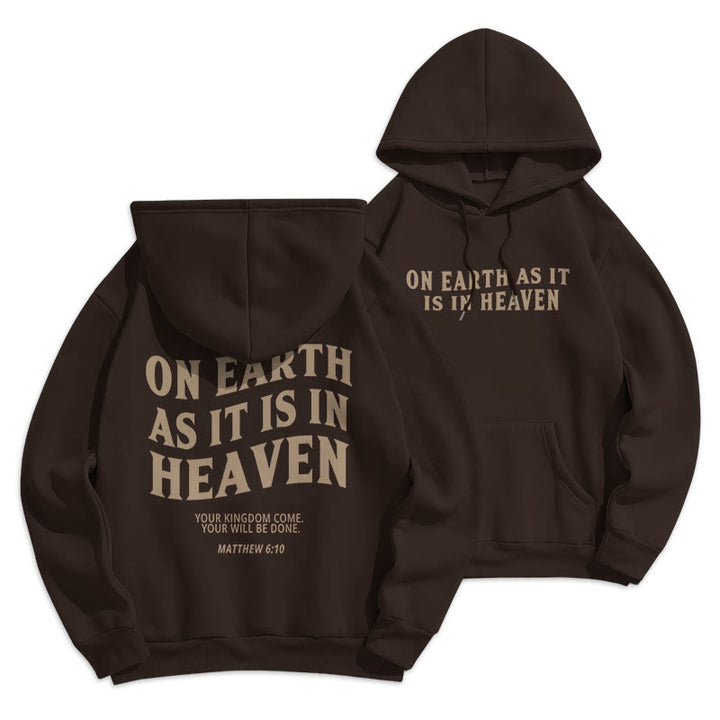 Christianartworkshop Quotation Style On Earth As It Is In Heaven Fleece Lined Polyester Hoodie - Brown - 2XL - image 0