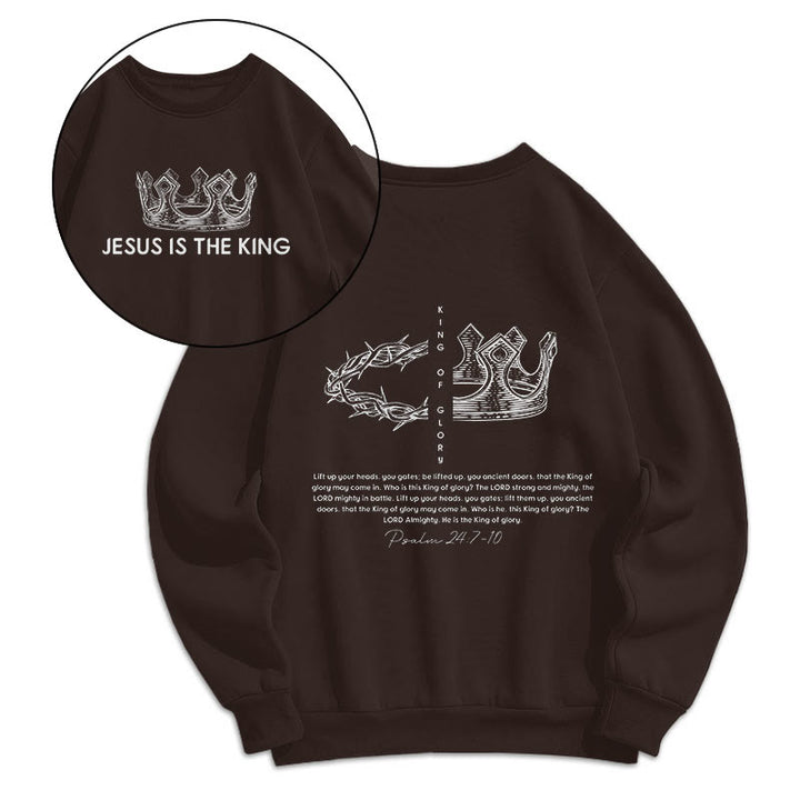 Quotation Style Jesus Is The King Fleece Lined Polyester Sweatshirt - Brown - 2XL - image 9