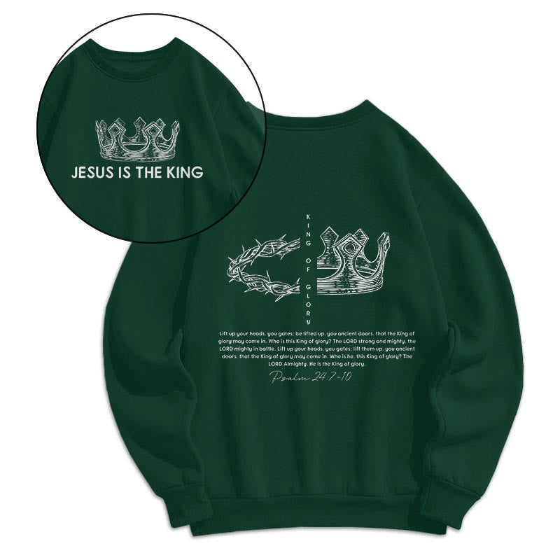 Christianartworkshop Quotation Style Jesus Is The King Fleece Lined Polyester Sweatshirt - Green - 2XL - image 10