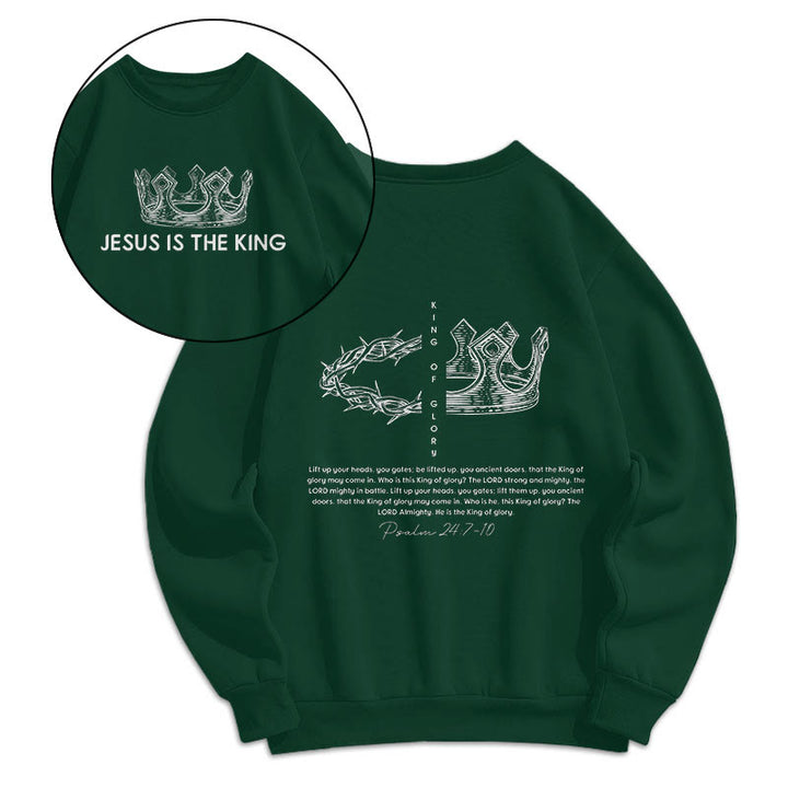 Christianartworkshop Quotation Style Jesus Is The King Fleece Lined Polyester Sweatshirt - Green - 2XL - image 10