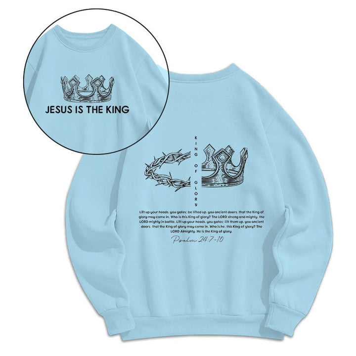 Quotation Style Jesus Is The King Fleece Lined Polyester Sweatshirt - Blue - 2XL - image 11