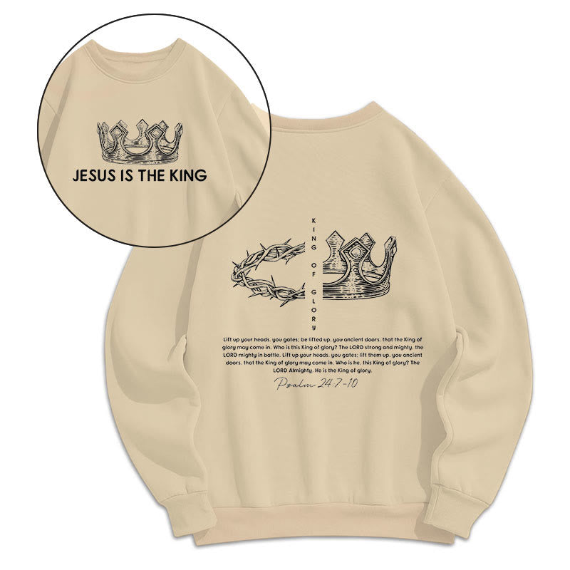 Quotation Style Jesus Is The King Fleece Lined Polyester Sweatshirt - Beige - 2XL - image 8