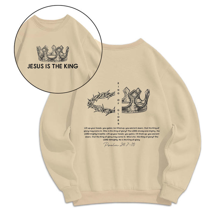 Quotation Style Jesus Is The King Fleece Lined Polyester Sweatshirt - Beige - 2XL - image 8