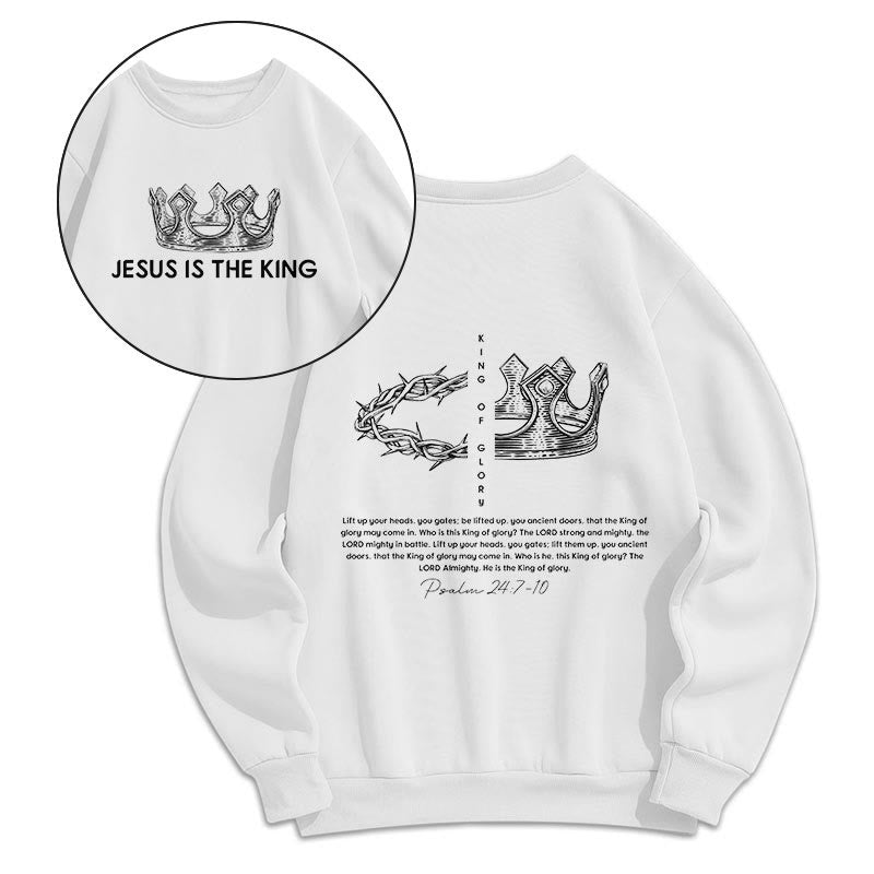 Quotation Style Jesus Is The King Fleece Lined Polyester Sweatshirt - White - 2XL - image 6