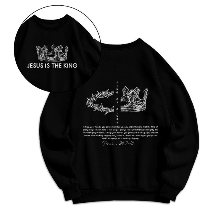 Quotation Style Jesus Is The King Fleece Lined Polyester Sweatshirt - Black - 2XL - image 0