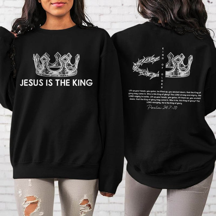 Quotation Style Jesus Is The King Fleece Lined Polyester Sweatshirt - image 3