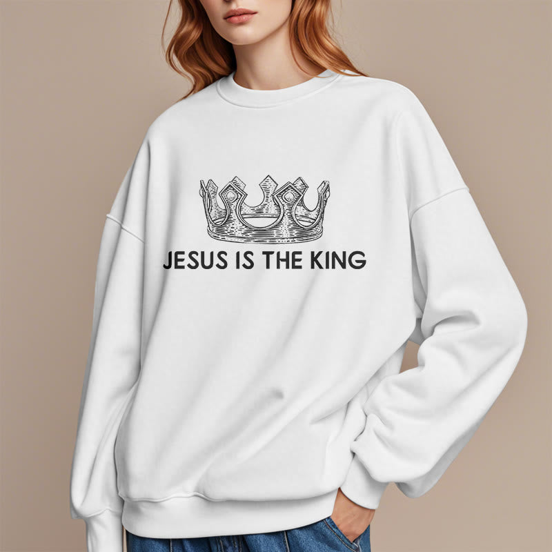 Quotation Style Jesus Is The King Fleece Lined Polyester Sweatshirt - image 7