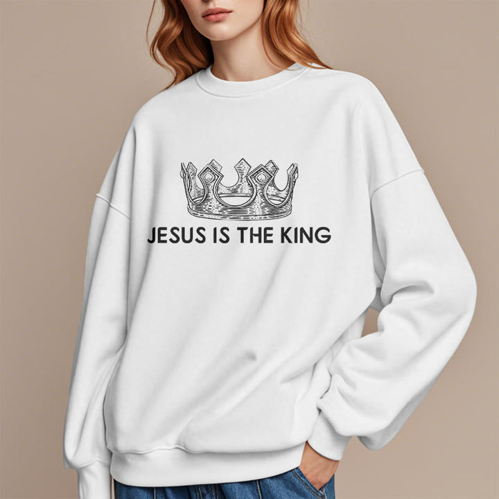 Quotation Style Jesus Is The King Fleece Lined Polyester Sweatshirt - image 7