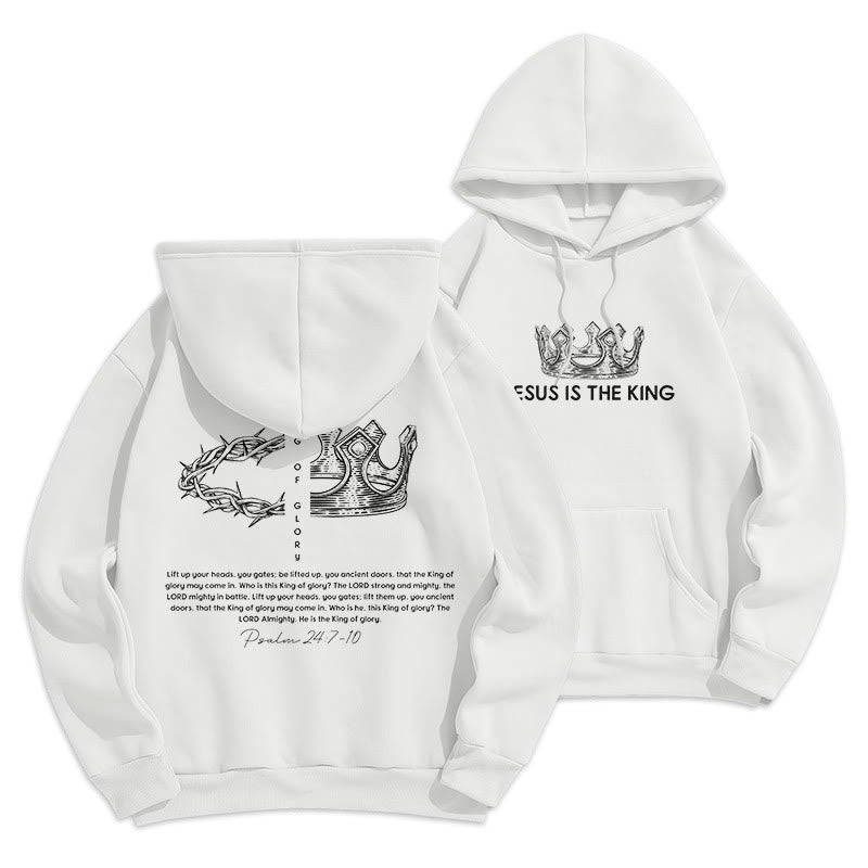 Christianartworkshop Quotation Style Jesus Is The King Fleece Lined Polyester Hoodie - White - 2XL - image 6