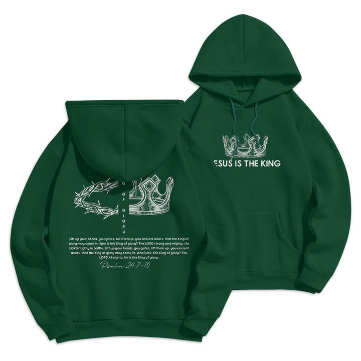 Christianartworkshop Quotation Style Jesus Is The King Fleece Lined Polyester Hoodie - Green - 2XL - image 10