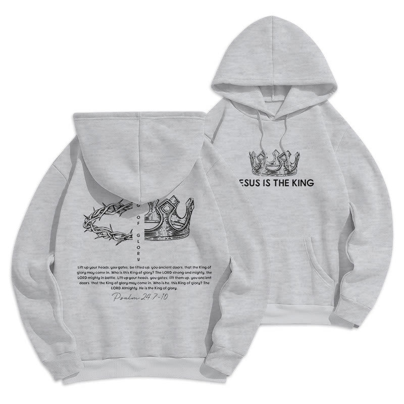 Christianartworkshop Quotation Style Jesus Is The King Fleece Lined Polyester Hoodie - Grey - 2XL - image 12