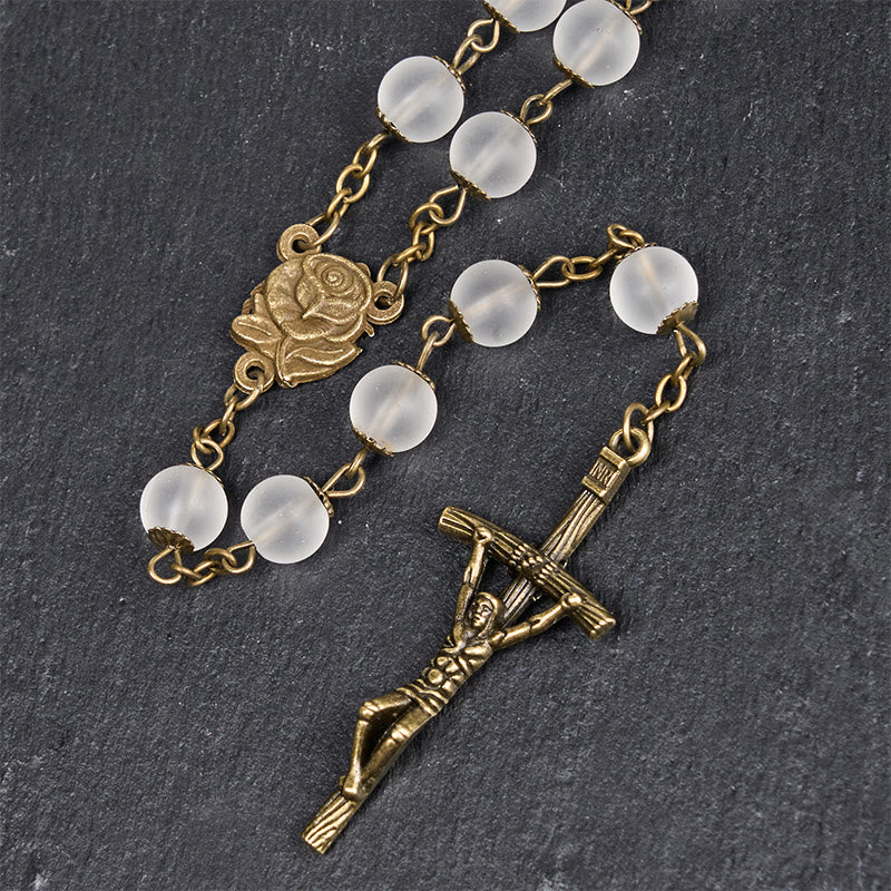 Christianartworkshop Rose & Crucifix of 8 mm Round Clear Glass Alloy Chain Rosary - image 5