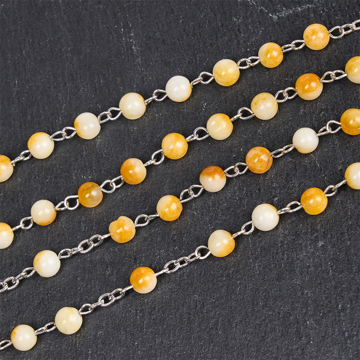 Christianartworkshop Virgin Mary & Crucifix of 8 mm Round Yellow Agate Alloy Chain Rosary - image 6