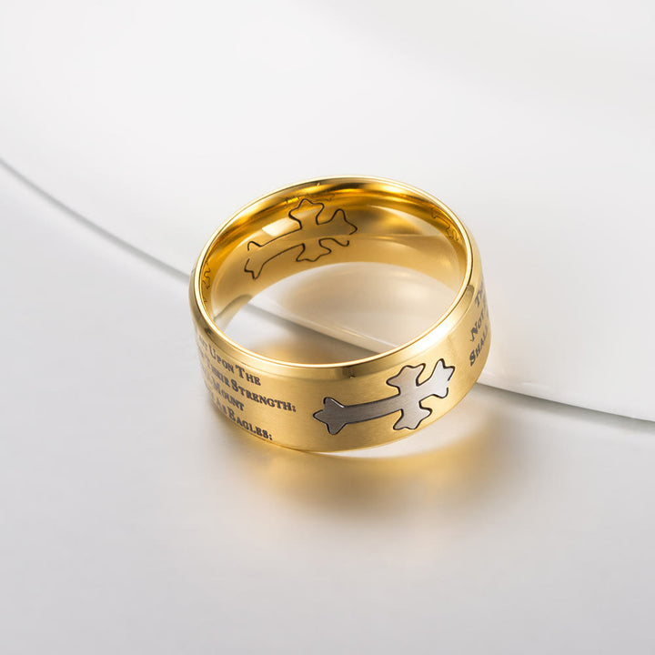 Christianartworkshop Modern Style Engraved Faith Strength Cross Ring