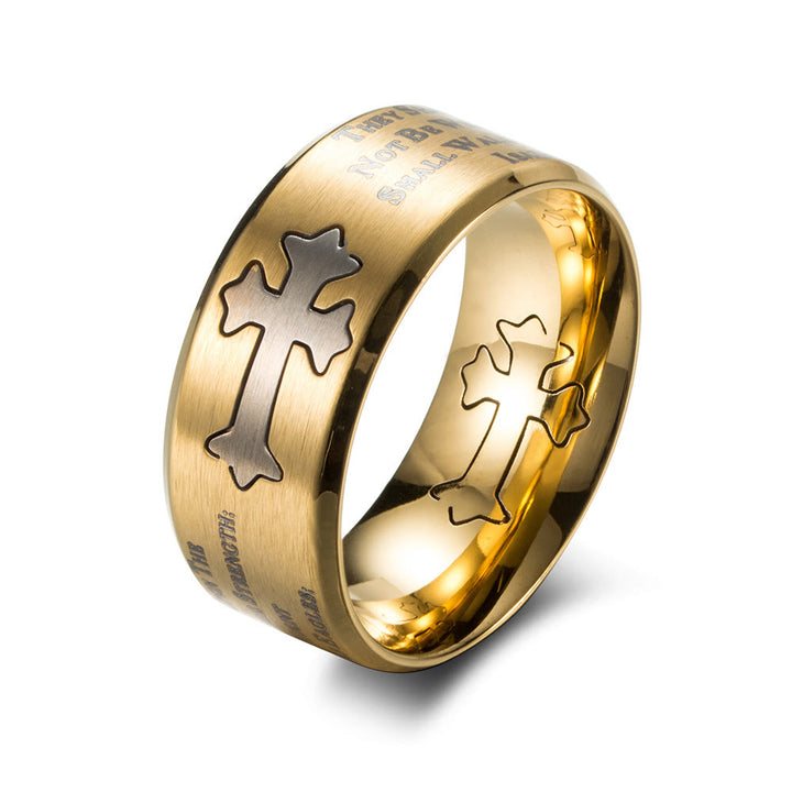 Christianartworkshop Modern Style Engraved Faith Strength Cross Ring - Gold - US 12 - image 0